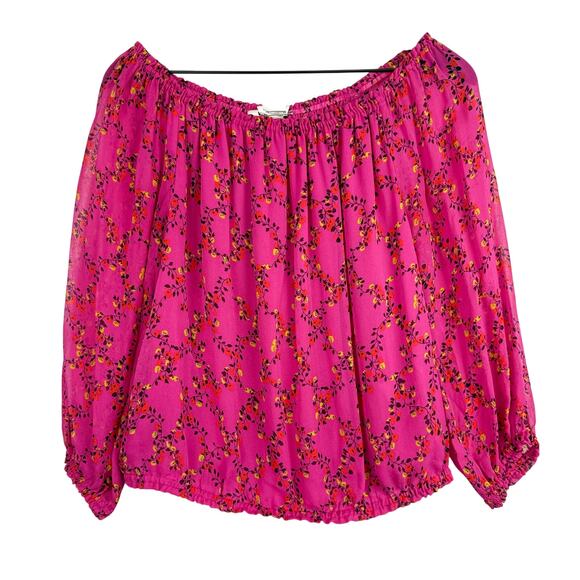 Diane Von Furstenberg Kamber Silk Off The Shoulder Floral Top Blouse Pink - M - Picture 1 of 7